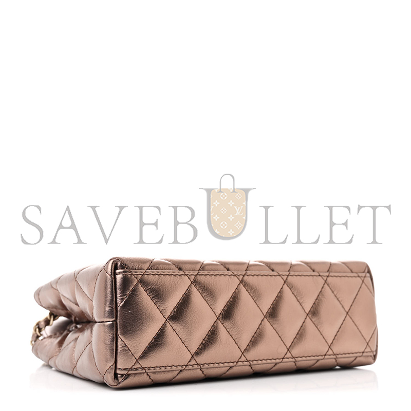 CHANEL METALLIC AGED CALFSKIN QUILTED NANO KELLY SHOPPER LIGHT BROWN (19*13*7cm) 
